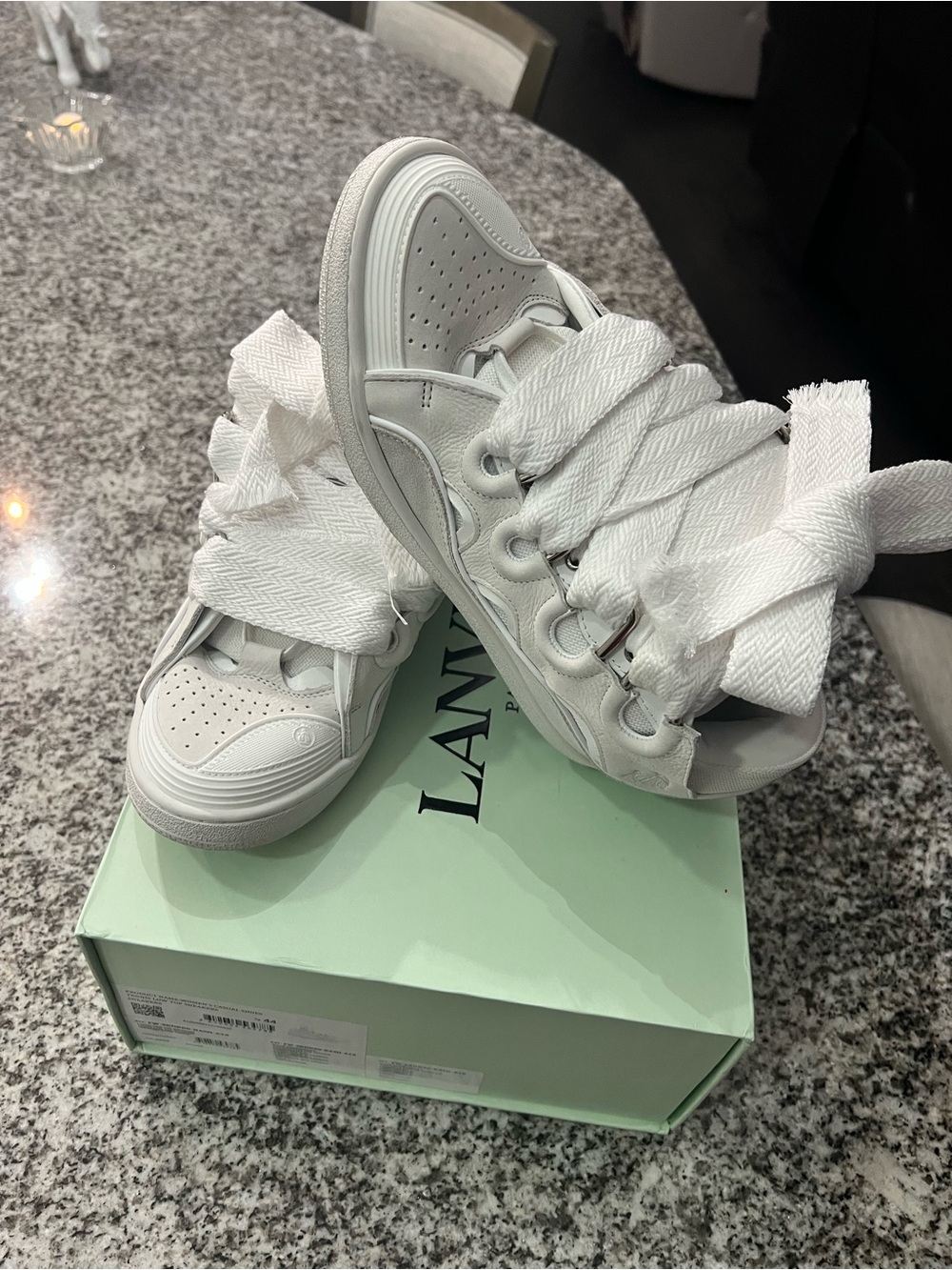 Lanvin White Ribbon-Lace Leather Sneakers